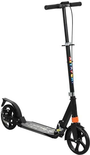 AIYAPLAY Kids Scooter for Ages 6-12 Years, Foldable Kick Scooter with 4 Levels, Adjustable Handlebar, Dual Brake System, 200mm Wheels, ABEC-7 Bearings, Black
