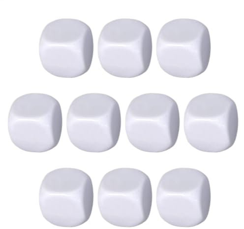 Dadi cancellabili a secco, 10 blocchi di dadi arrotondati in acrilico, bianchi, uniformi, cubi vuoti per giochi da tavolo in classe, adesivi, conteggio matematico insegnamento