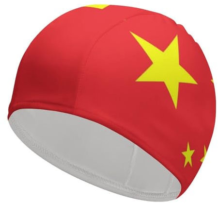 Cuffia Da Nuoto In Tessuto Elasticizzato, Comoda Cuffia Da Nuoto In Tessuto Di Poliestere, Novità, Bandiera Cinese, Cuffie da Nuoto Leggere, Cuffie Da Bagno per Donne, Uomini, Adulti, Giovani, Cina