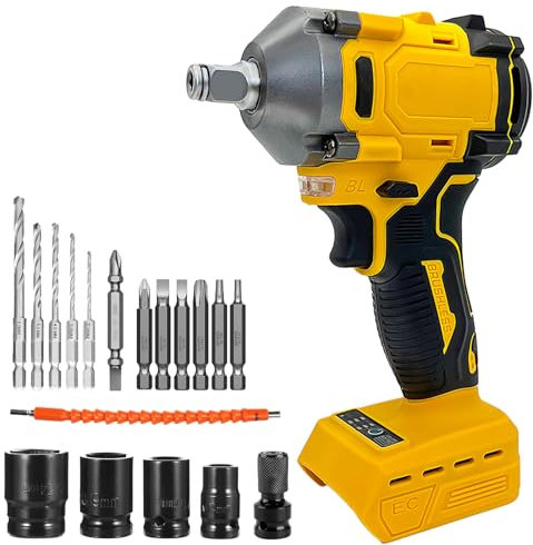 Cordless Impact Wrench Brushless Impact Gun for Dewalt 18V Battery, 1/2 inch Electric Impact Driver, 3200rpm & Max Torque 350N.m, 18pcs Accessories High Torque Impact Wrench for Car Tire DIY Craft ﻿ ﻿