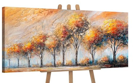 YS-Art Paesaggio dipinto acrilico su tela in bianco e nero con cornice dipinta a mano murale soggiorno moderno arredamento casa vera opera d'arte dipinta naturale 115x50 cm