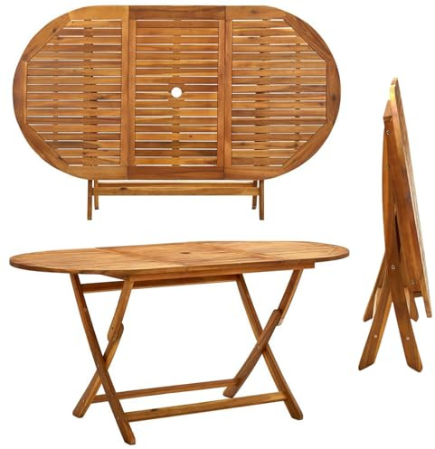 ZStyle Tavolo Da Giardino In Legno 180x100 Cm Pieghevole Con Porta Ombrellone Tavoli Da Esterno Balcone Terrazza Set Tavolo + Sedie Salvaspazio Mobili In Legno (Tavolo)