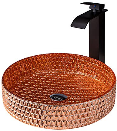 JYBNBBE Badezimmer-Waschbecken, Waschtisch, Glas-Waschbecken, zylindrisches Aufsatzwaschbecken, Aufsatzwaschbecken, Kunstwaschbecken mit Wasserfall-Wasserhahn