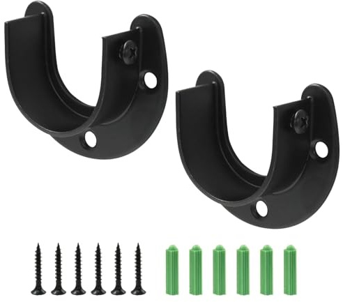 txuzong Nero Supporto per Asta Armadio - 2 Pezzi Kit Montaggio con Staffe a U, Viti e Tubo di Espansione - Compatibile con Guardaroba, Bastoni Abiti 38mm
