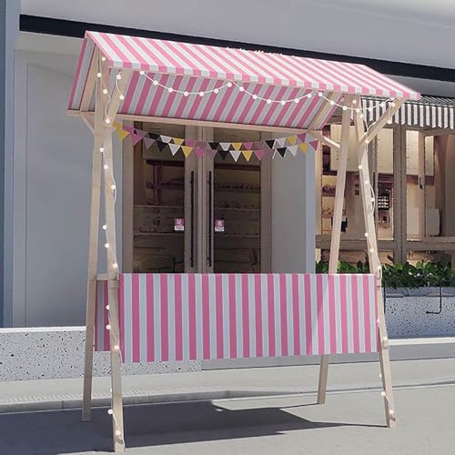 BTOIASYHF Foldable Hot Dog Stand Cart with Canopy Umbrella, Wooden Candy Vendor Carts for Farmers Market/Street, Vendor's Dessert Stall for Ice Cream/Toy