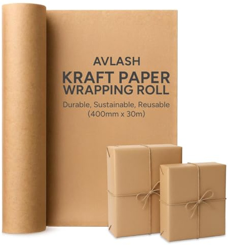 AVLASH Brown ECO Kraft Wrapping Paper 400mm x 30m – Recyclable Brown Paper