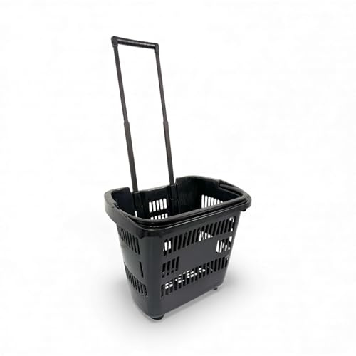 1x 34 Litre Black Plastic Shopping Trolley Basket Retail Supermarket Basket with Handle Stackable & Ergonomic