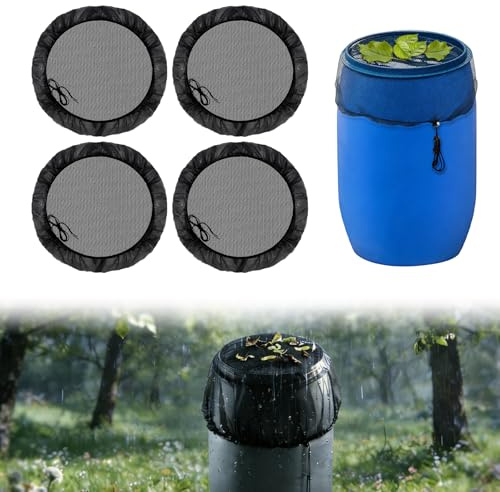 4 Pcs Rete per Serbatoio Dell'Acqua Piovana da Giardino 80 Cm Filtro Rete di Protezione per Serbatoio Acqua Piovana con Cordicella di Trazione Antifoglie e Zanzare