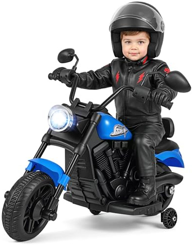 COSTWAY Moto Elettrica per Bambini, 6V Moto Cavalcabile con 2 Ruote di Supporto, Pedale, Fari e Musica, 2,4 km/h, per Bambini 3 Anni+, 79x58x56 cm (Blu)