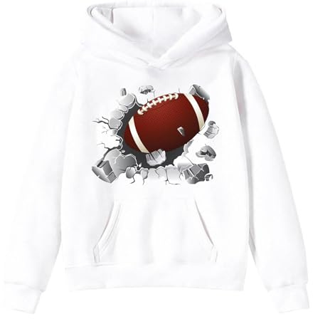 Genérico Sudadera con Capucha para Niñas Pequeñas Fanáticas del Fútbol Americano Diseño Deportivo de Jugador Chaqueta de Rugby para Niños y Adolescentes (White, 7-8 Years)