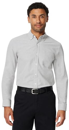 Amazon Essentials Camicia Oxford con Tasca a Maniche Lunghe dalla vestibilità Aderente Uomo, Grigio, XXL