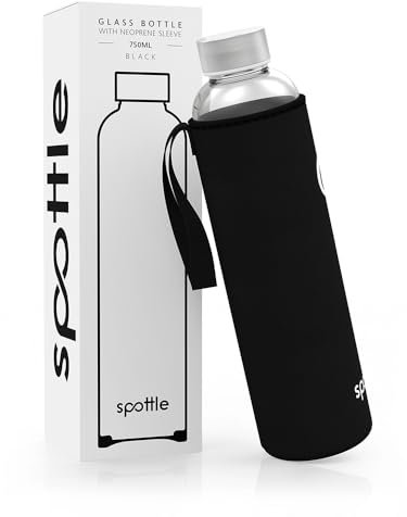spottle® Glasflasche 1 Liter mit Neoprenhülle - SCHWARZ