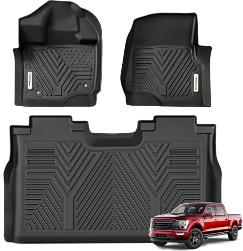 YITAMOTOR Floor Mats Fit for Ford F-150 2015-2026 & F150 Lightning 2022-2026 SuperCrew (Rear w/o U-Seat Flat Storage),TPE All Weather Truck mats, 1st & 2nd Row