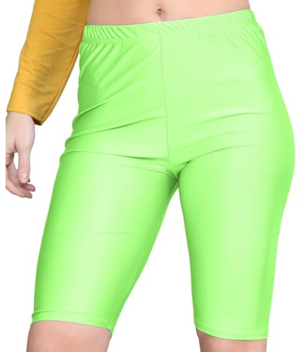 Hamishkane Nya damer enkel glänsande nylon lycra stretchig dans löpning sport cykelshorts, NEONGRÖNT, 34/36 SE