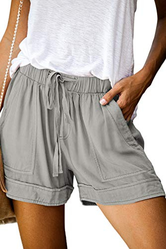 HVEPUO Pantaloni Corti Donna Cotone Estivo 2021 Casual Pantaloncini Corti Eleganti Grigio M