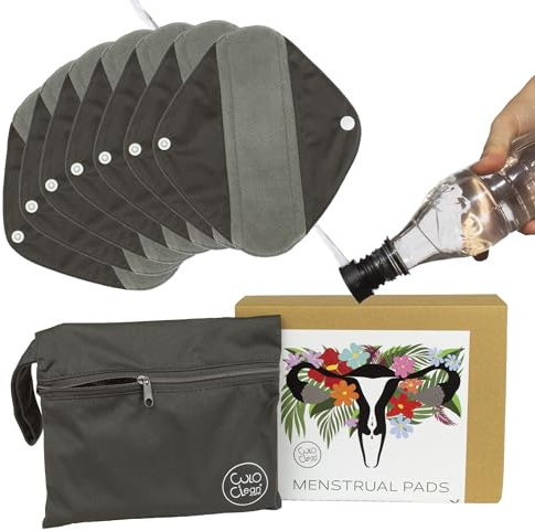 CuloClean 7er pack (S) Waschbare Slipeinlagen mit Flügeln aus Bambusfaser. Dünn wiederverwendbare Binden aus atmungsaktivem und wasserdichtem Stoff + Reisebeutel + Po Dusche