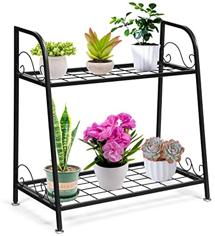 RELAX4LIFE Scaffale Porta Piante in Ferro Battuto, Scaffale a Scala per Fiori con Struttura Stabile, Scala Portavasi Decorativa a Più Livelli per Balcone (Modello 3)