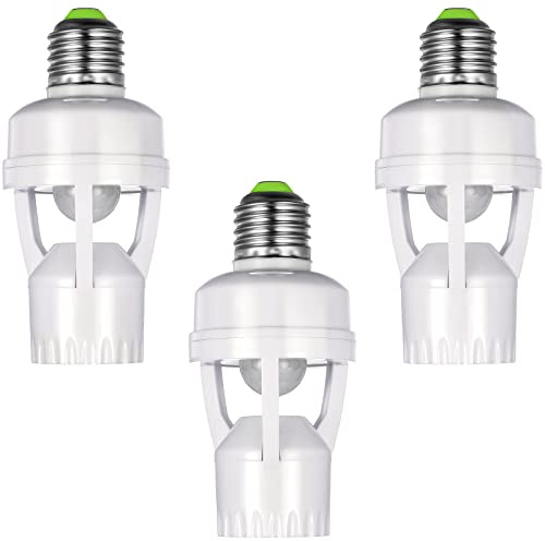 Hortsun 3 Pieces Hortsun Motion Sensor Light Socket Smart Screw in Light Bulb Outlet Compatible with E26/e27 Motion Activated Bulb Holder Adapter Automatic Control for Garage Storage Room