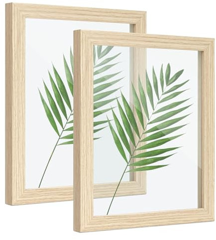 SUMGAR Cornici per foto 20x25 cm 2 pezzi cornice foto in legno con 2 decorazioni da parete e tavolo da appendere in vetro cornici per foto trasparenti con clip per foto esemplari di piante
