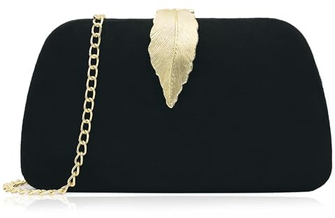 Milisente Bolsa de Cadena Mujer Elegante Clutch de Cadena Para Terciopelo con Bolso de Boda de Hebilla (Negro)
