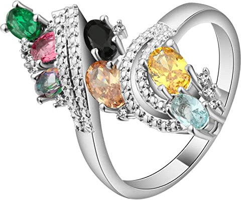 Stfery Kronenring Silber, Ringe Frauen Feminin Mehrfarbig 60 Zirkonia Modeschmuck Cocktail Party Elegant Geburtstag Geschenk