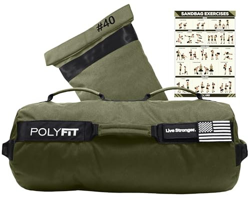 Polyfit Sandbag Pro – Workout-Sandsack mit dreifachem Klettverschluss und verstärktem Nylon-Gurtband – Grün – 18 kg