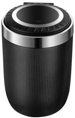 Car Ashtray, Mini Portable Ashtray Trash Can Stainless Steel Car Ash Tray with Blue LED Light and Lid Windproof Car Cup Holder for Cars Vehicles Home Offices Outdoor (Black)