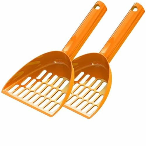 X2 Pack | 21cm | Cat Litter Scoop | Kitten Sifter Shovel Cleaner Waste Bag Pet Biodegradable Outdoor Garbage Picker Dispenser Walk Holder Collector (Orange)