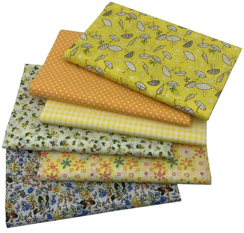 aufodara Tissus Coton Couture 6 pièces 50 x 80 cm Gros Coton Craft Quilting Fabric Textile Patchwork DIY Fait à la Main en Tissu à Coudre (Jaune)