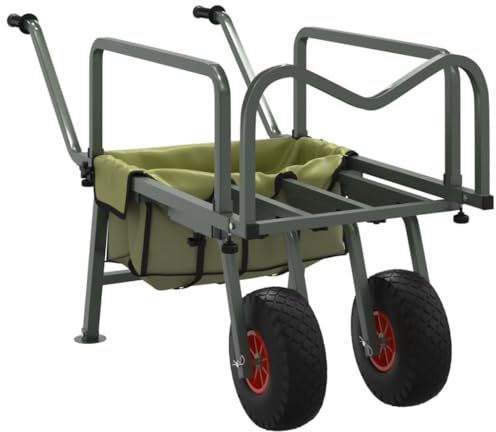 vidaXL Carrito de Pesca 2 Ruedas Acero Recubrimiento en Polvo Verde, Carrito de Pesca, Carro de Playa, Carro de Mano, carritos de Pesca