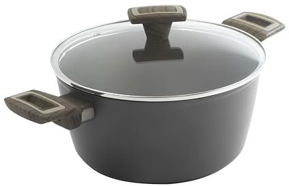 zanetti, Casseruola TERRA Alto Spessore, Casseruola Antiaderente Alluminio con Coperchio e 2 Maniglie Soft Touch Effetto Legno, Adatta a Tutti i Piani Incluso Induzione, Diametro 20 cm, Pack Riciclato