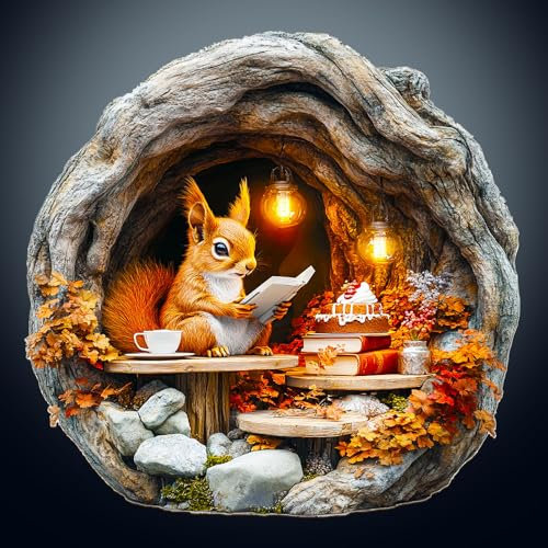 Wooden Puzzles for Adults, 300pcs Wood Visual 3D Burrow Squirrel Puzzle, Unique Animal Shape Puzzles with Wood Box, 34x33.4cm Wooden Puzzle for Family Game and Birthday Gifts for Friend