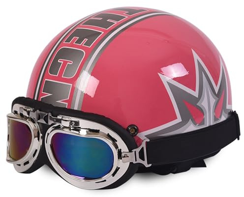 Casco Moto Mezzo Casco Aperto Con Occhiali E Sciarpa,Demi-Jet Casco Stile Tedesco Vintage Per Uomini E Donne Approvato ECE Ciclomotore Casco Moto Scooter E,54-60CM