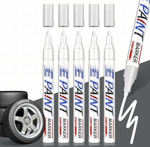 Allony Reifenmarker Weiß, Wasserfester Permanent Marker für Autoreifen, Steine, Holz und Gummi - Geeignet für Markierungen und Graffiti - 5 Stück