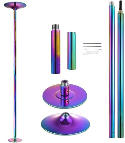guoyjmm Barra de Baile Profesional Estática y Giratoria, Barra de Fitness Portátil Extraíble y Ajustable, Pole Dance Pole de 45 mm, Ajustable de 2,35 m a 2,74 m, Apto para Gimnasios, Fiestas,Colorful