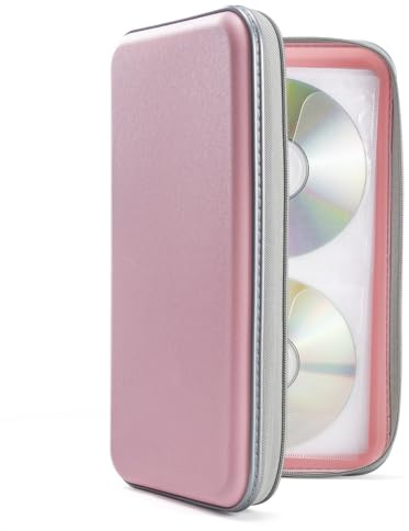 UENTIP 96 Capacity CD Case,Portable DVD Hard Plastic Case Holder CD Organizer Wallet Protective DVD Storage (light pink, 96)