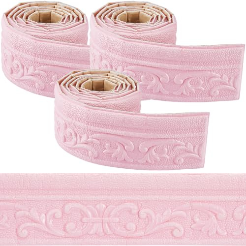 craspire Bordure de Papier Peint Autocollante de 265.5 x 3.14po Moulure de Couronne Rose Auto Adhésive Flexible 3D Bordure de Plinthe Miroir Bordure Murale Collante Lignes de Base en Mousse