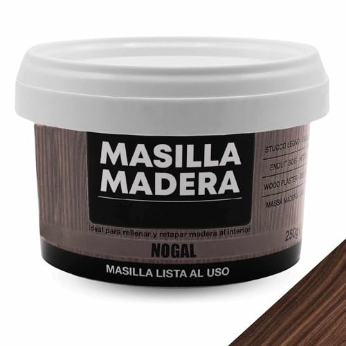 TECHZOCO Masilla Madera Nogal, Ideal para rellenar y y reparar madera al interior, Masilla lista al uso, Rellenadora de agujeros, Color Nogal, Contiene 250 gramos