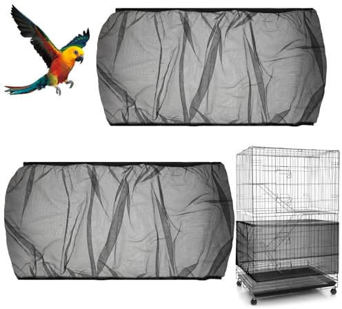 Aphumedc 2Pcs Universal Bird Cage Seed Catcher - Adjustable Netting with Large Stretchy Cover, Soft Airy Net for Round and Square Cages (Black)