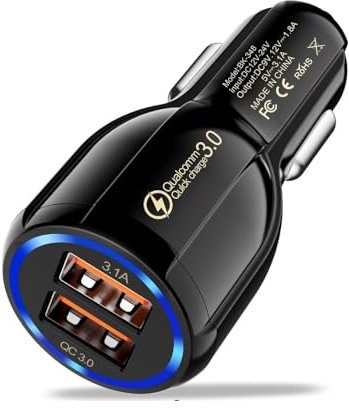 MOXYOY USB Car Adaptor Cigarette Lighter Phone Charger, Dual USB Car Charger Fast Charging 12V Socket Compatible with iPhone Samsung iPad Google Pixel