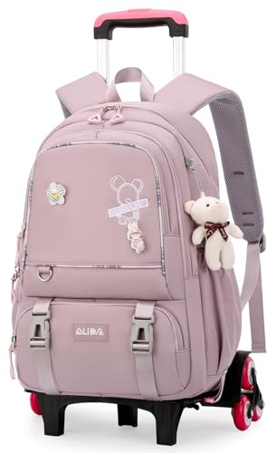 Amythe Mochilas Escolares con Ruedas para Niñas, Mochila Ruedas para Niñas de 10 a 18 años, Bolso Escolar con Carro para Adolescentes Chicas, Trolley Desmontable, Morado