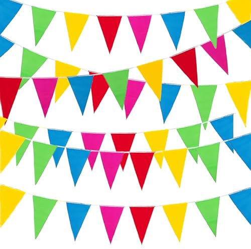 Guirlande Fanion 50 Mètres 150PCS, CIYIN Banderole Multicolore, Bannière Fanions Extérieur, Pennant Banner Nylon, Guirlande Drapeau Fanions pour Fête Jardin Pique-Nique Festivals Décor