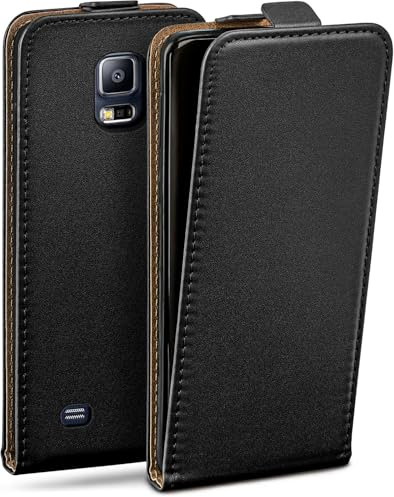 moex Flip Case für Samsung Galaxy S5 / S5 Neo Hülle klappbar mit 360 Grad Schutz, Handyhülle mit Displayschutz, PU Leder Handytasche Lederhülle, Flip Case Cover Klapphülle, Schwarz