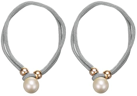 PATIKIL Pärlgardinbindningar, 2-pack pärlbindningar dekorativa hållare med fästringsrep gardinbindningar för fönsterdraperi, grå