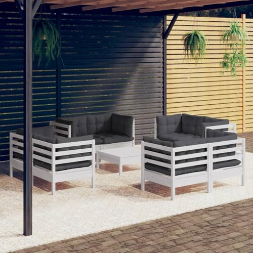 Hem 9 delar. Trädgårdsloungeset med antracitfärgade kuddar i furu, trädgårdssofagarnitur, balkongmöbelset, underhållningsset, balkong soffa lounge lämplig för trädgårdar terrasser