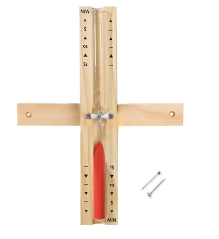 Sablier en bois de 15 minutes pour salle de sauna, horloge sablier résistant à la chaleur avec verre transparent et sable de mer naturel, 32 x 10 x 8 cm, compatible (rouge)