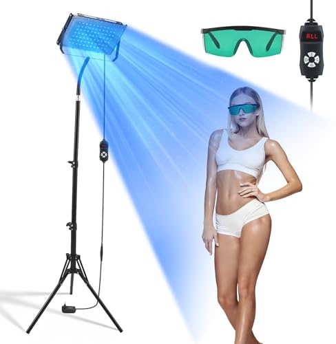 Lampe de Bronzage 460nm 50W, Solarium pour la Maison avec 5 Niveaux de Luminosité et 4 Minuteries, Bronzage du Visage, Visage et Corps, Hauteur et Angle Réglables, 225 LED 2 Modes Constant et Pulsé