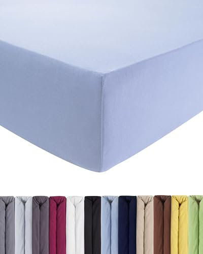 ENTSPANNO Luxus Spannbettlaken 140x200 bis 160x220 cm - Aus weichem Premium Jersey - auch ideal für Wasser- u. Boxspringbett bis 35cm Höhe - Hell-Blau