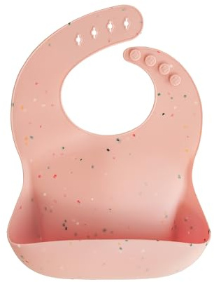 mushie Babero de Silicona para Bebés | Baberos de Alimentación con Bolsillo | Fáciles de Lavar | 4 Tamaños Ajustables | Sin BPA | Accesorio Durable para Niños Pequeños y Niñas | Pink Confetti