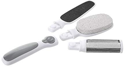 vendify® 3er Prediküre-Set Hornhauthobel Hornhautentferner, mehrere Aufsätze, Hornhaut Raspel, Entferner harte Haut, Fussfeile Hilfsmittel, Bimsstein fein und grob (Grau)